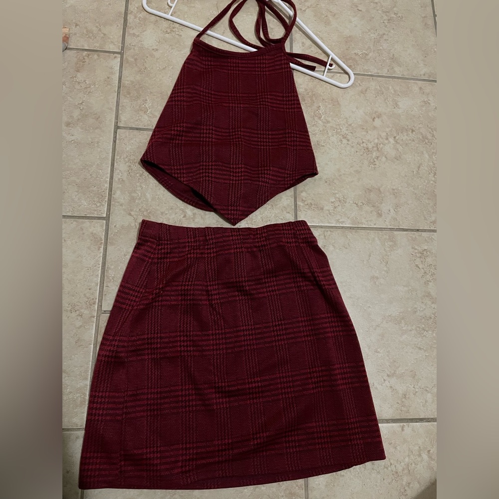 Maroon crop top and skirt set